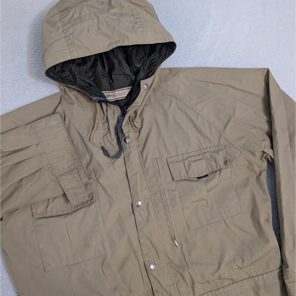 Vintage REI Jacket Mens XL Full Zip Winter Skiing Snow Shell Dark Beige Adjust